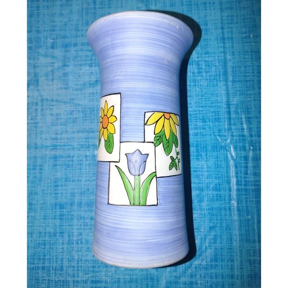 Homemade Pottery vase with flowers 8" h - Picture 5 of 5